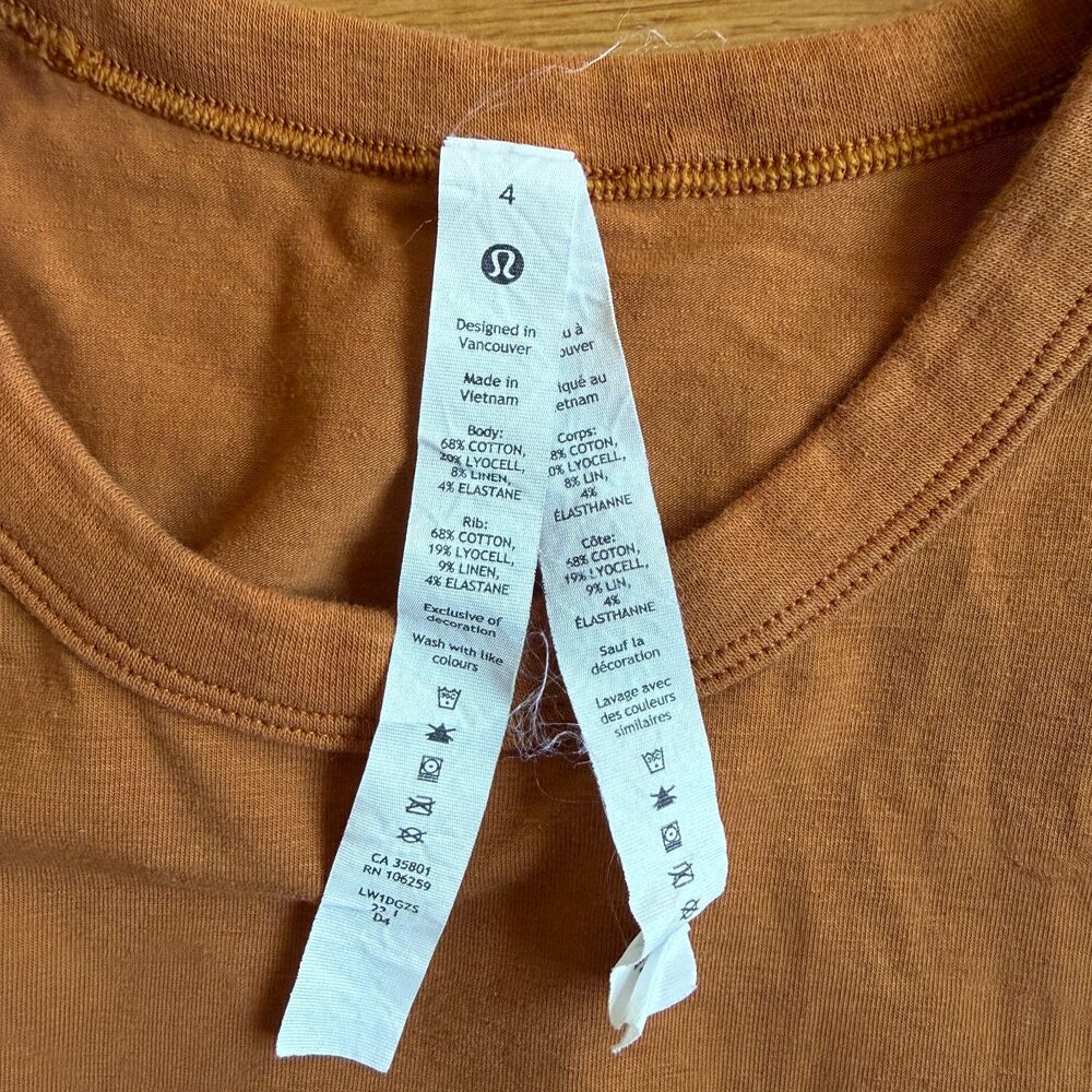 Lululemon Classic-Fit Cotton-Blend Tank Top in Butternut Brown Size 4 - Picture 4 of 5